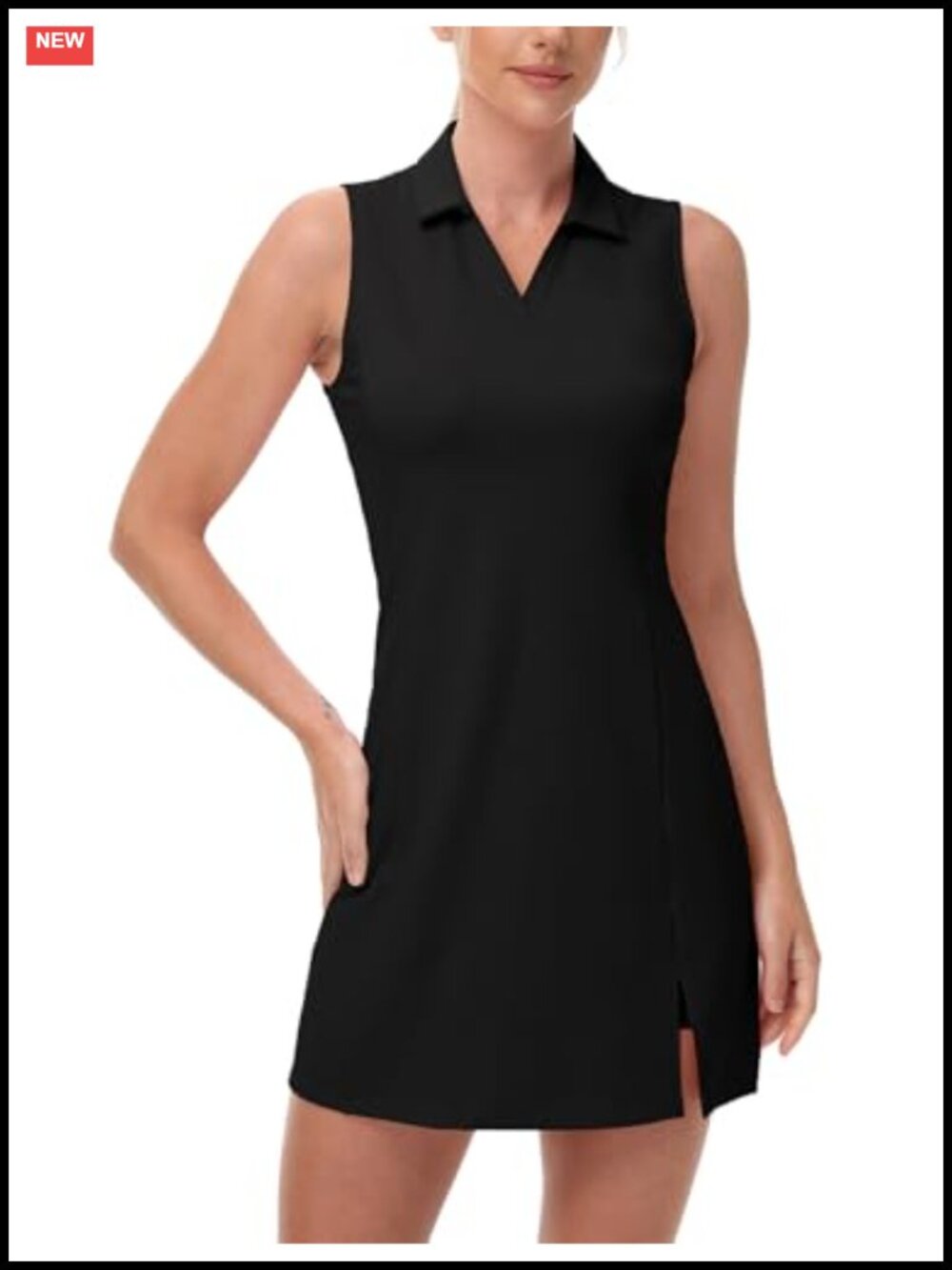 Women's Tennis Dress Sleeveless Collared V-Neck Golf Dress with Shorts & Pocket